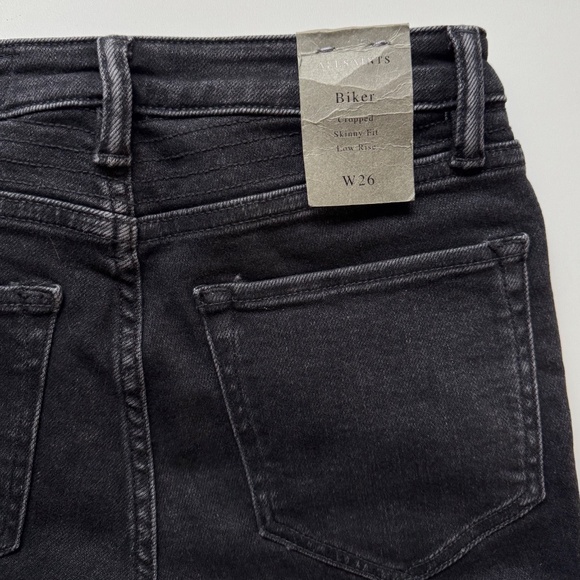 ✨NWT✨ ALLSAINTS Grace Biker Cropped Skinny Moto Jeans in Washed Black Sz 26 - Picture 4 of 6